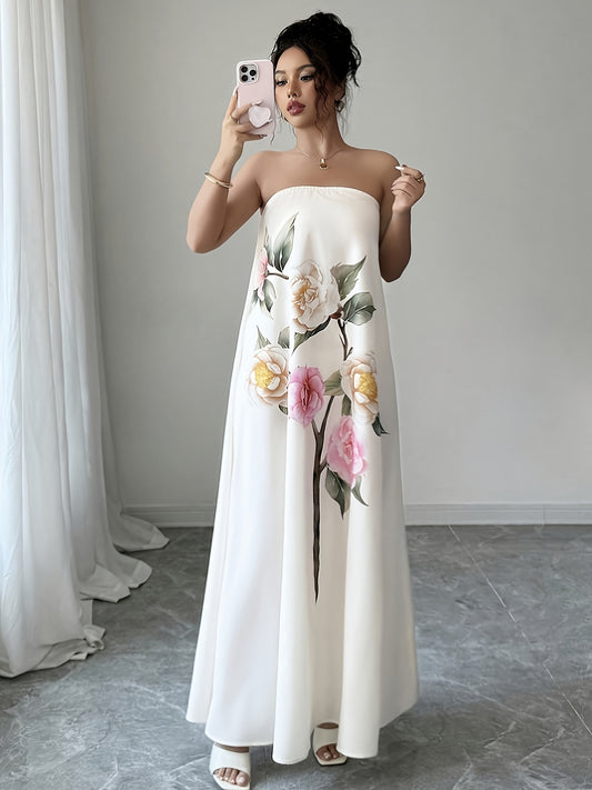 Robe élégante sans manches à imprimé floral pour femme, style été
