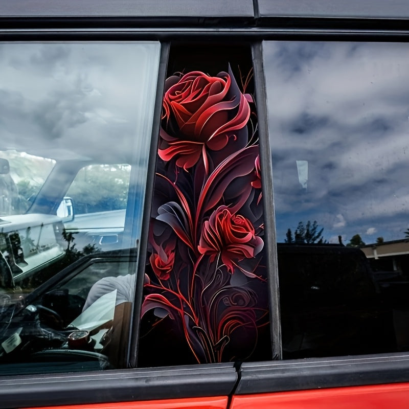 Lot de 2 autocollants roses rouges éclatantes pour voiture - Vinyle durable