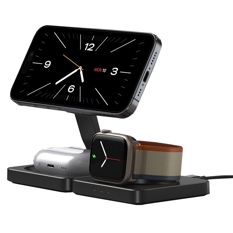 Chargeur sans fil magnétique pliable 3 en 1 pour téléphone portable