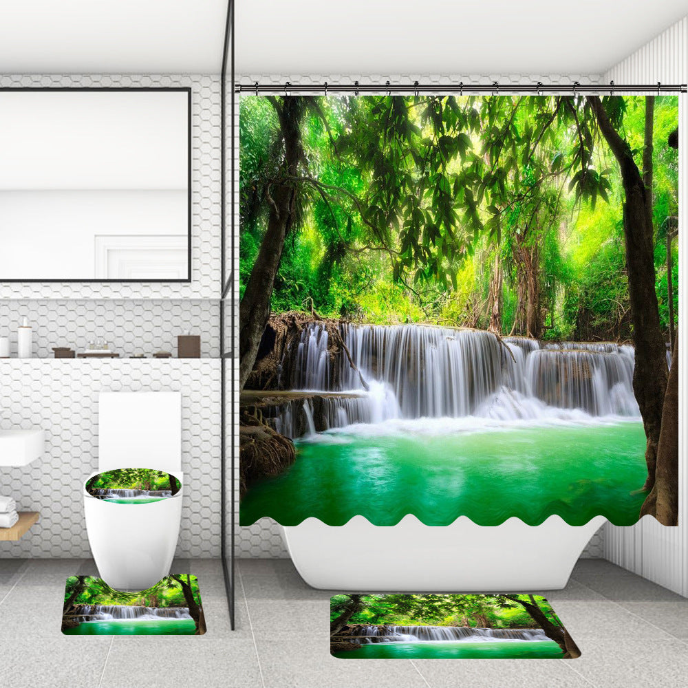 Rideau de douche de salle de bain avec tapis de sol et imprimé