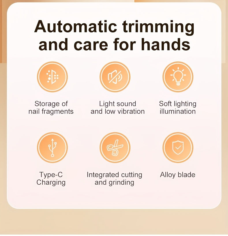 Coupe-ongles électrique intelligent 2 en 1, outil de manucure et de polissage