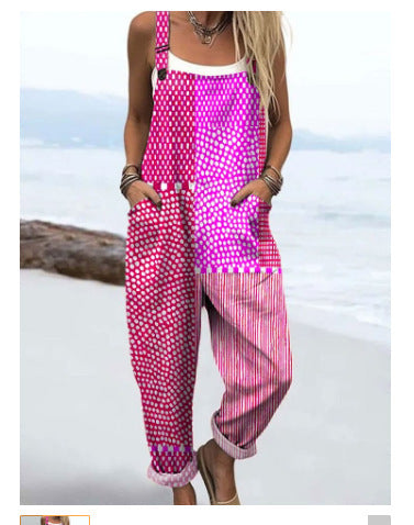 Pantalon à bretelles décontracté à boutons imprimés en 3D numérique