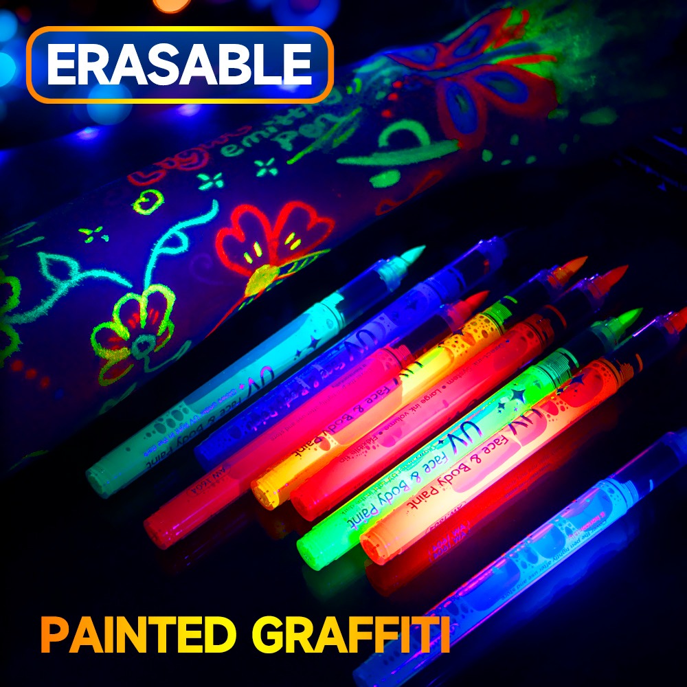 Stylo de peinture lumineux 8 couleurs, stylo de maquillage graffiti lavable