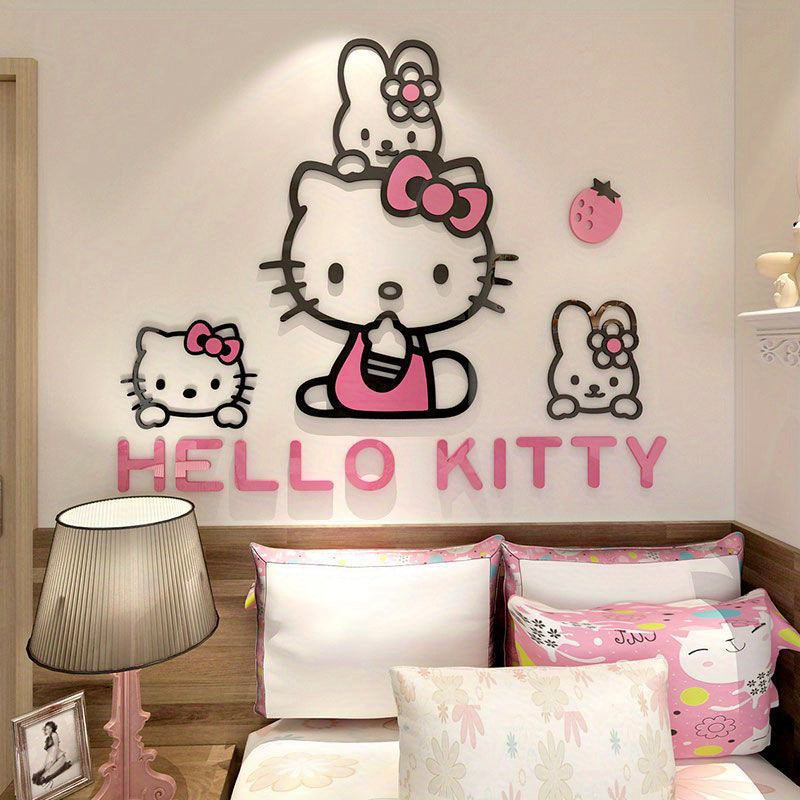 For Hello Kitty 3D Wall Sticker Set, Contemporary Style Acrylic Wall Decals, Waterproof Cartoon Murals, with for Bedroom, Living Room, Classroom, Party Decor, and Unique Birthday & Christmas Gift - Topdecheztop.fr