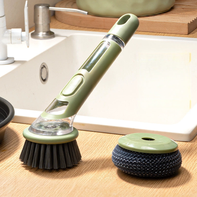 Brosse à vaisselle ergonomique dotée d'un distributeur de savon intégré pour un nettoyage sans effort