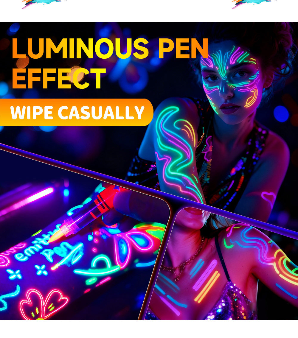 Stylo de peinture lumineux 8 couleurs, stylo de maquillage graffiti lavable