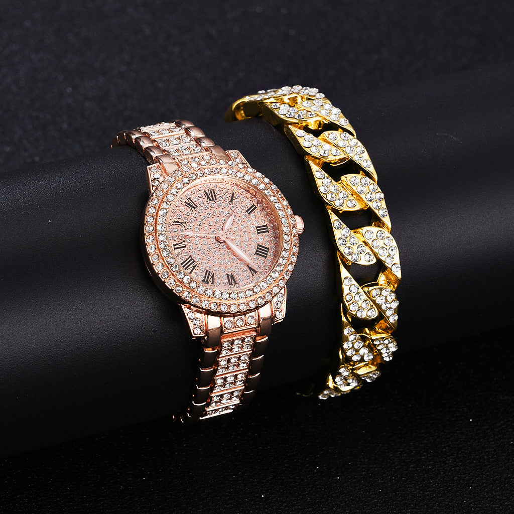 Montre romaine avec bracelet en acier ROSE + BRACELET DORE