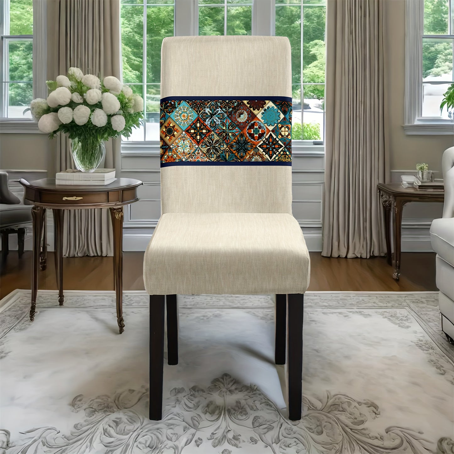 7 pièces Superbe ensemble de nappe rectangulaire + housse de chaise