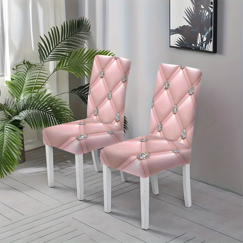Housses de chaise à motif losanges roses, 6 PCS