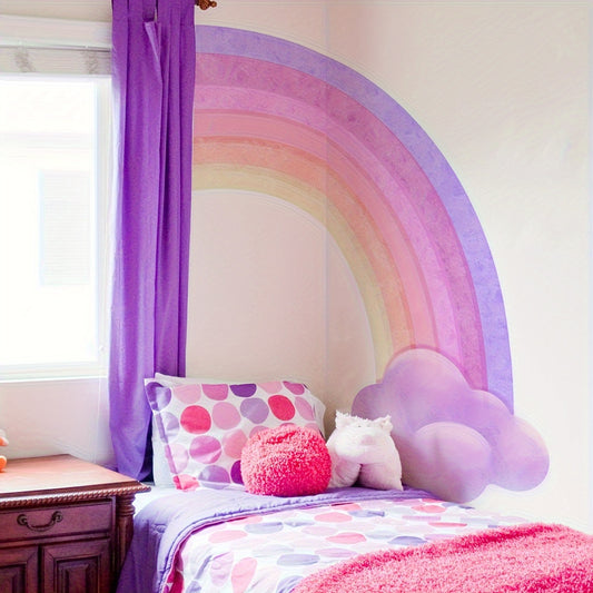 Large Pink And Purple Gradient Rainbow Wall Stickers: 4 Sheets (30X90Cm) for Room Decor - Self-Adhesive, Contemporary Design, PVC Material, One-Time Use - Topdecheztop.fr