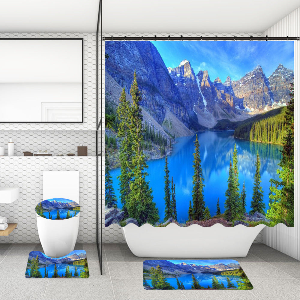 Rideau de douche de salle de bain avec tapis de sol et imprimé