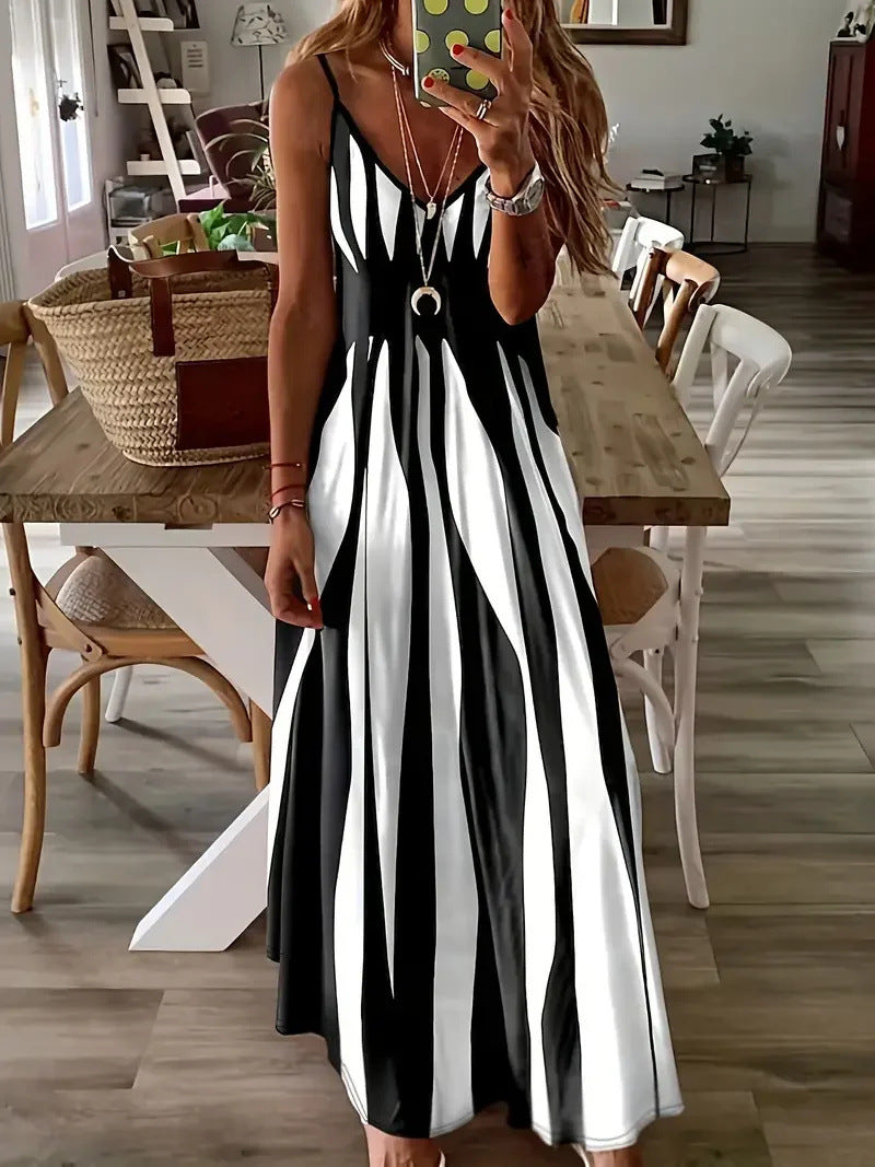 Robe longue sans manches pour femme, imprimée
