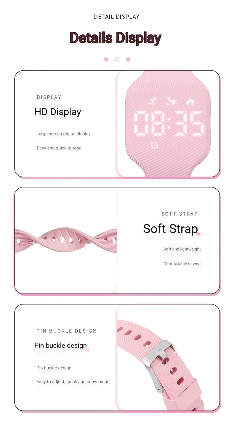 Montre FASSUN silencieuse à vibration avec réveil, compteur de pas, suivi des calories, moniteur de distance et minuteur - Recharge magnétique