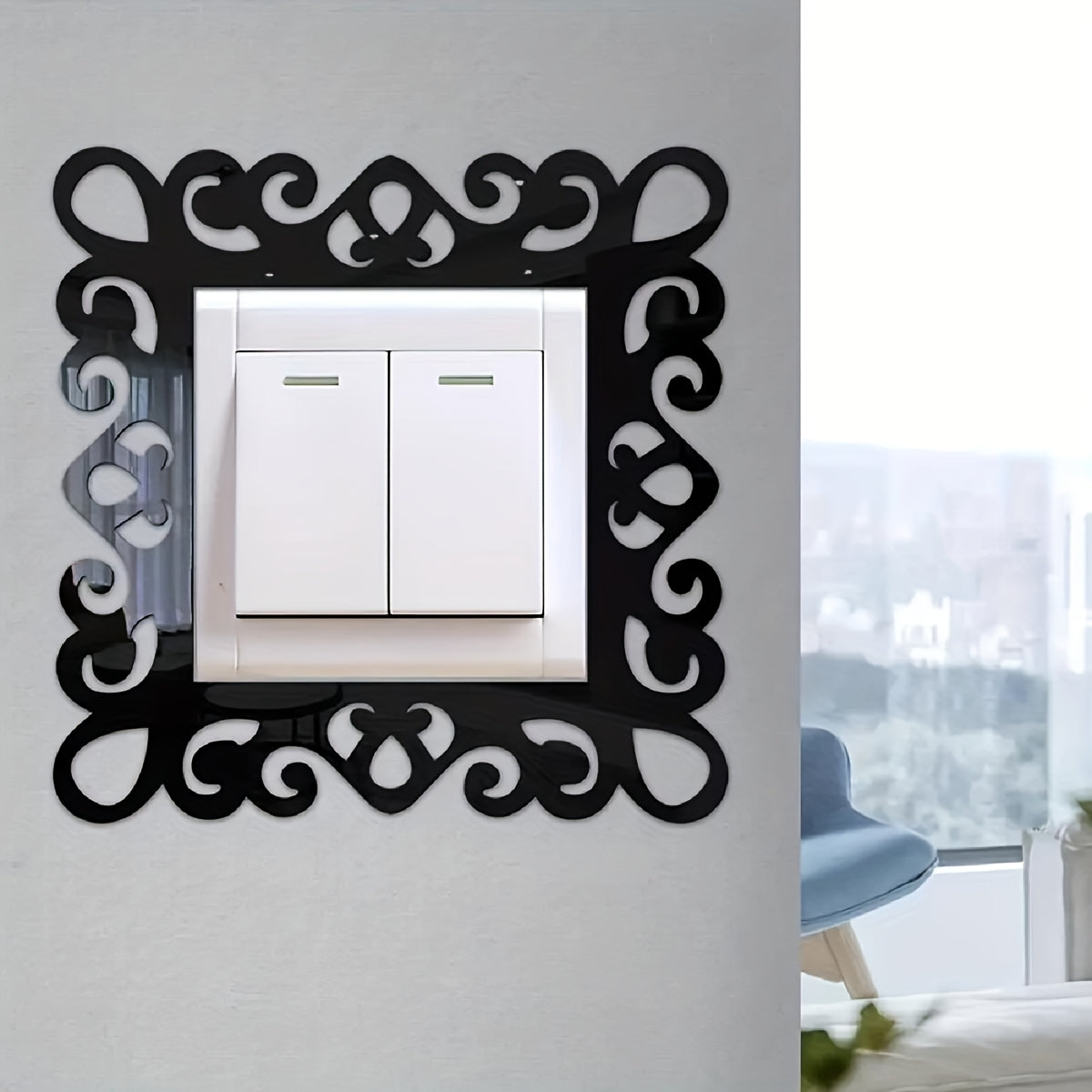 Lot de 4 autocollants décoratifs en acrylique dentelle à goutte d'eau avec cadre floral pour interrupteur, autocollants miroir décoratifs, autocollants dentelle pour interrupteur, autocollants muraux décoratifs miroir pour interrupteur, adaptés pour la décoration d'interrupteurs de salon et de