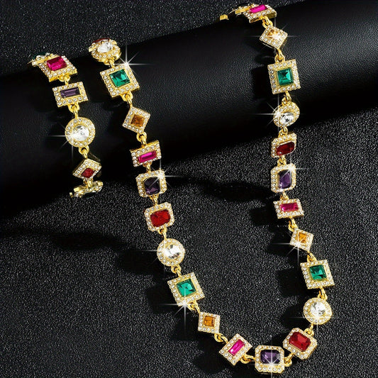 Ensemble élégant de collier et de bracelet carré en cristal - Topdecheztop.fr