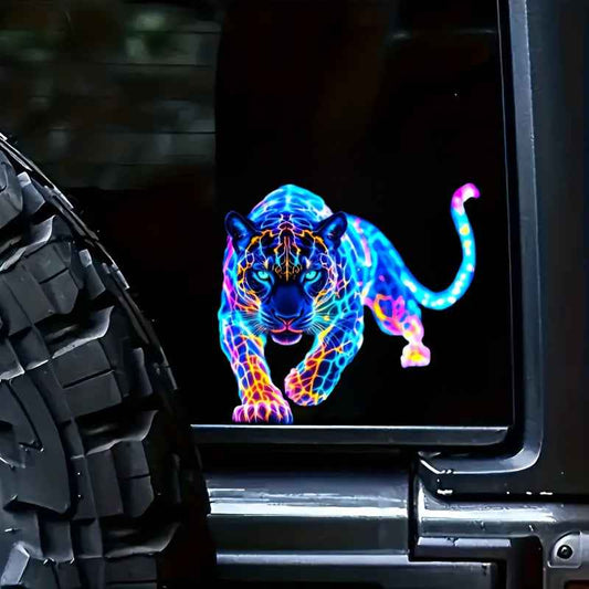 2D Flat, 1pc Neon Fluorescent Leopard Print Vinyl Sticker - Glossy Self-Adhesive Decal for Metal Surfaces, Car Exterior Accessories, Irregular Shape Decorative Sticker, Vinyl Stickers for Cars, Car Exterior Styling, Neon Anim