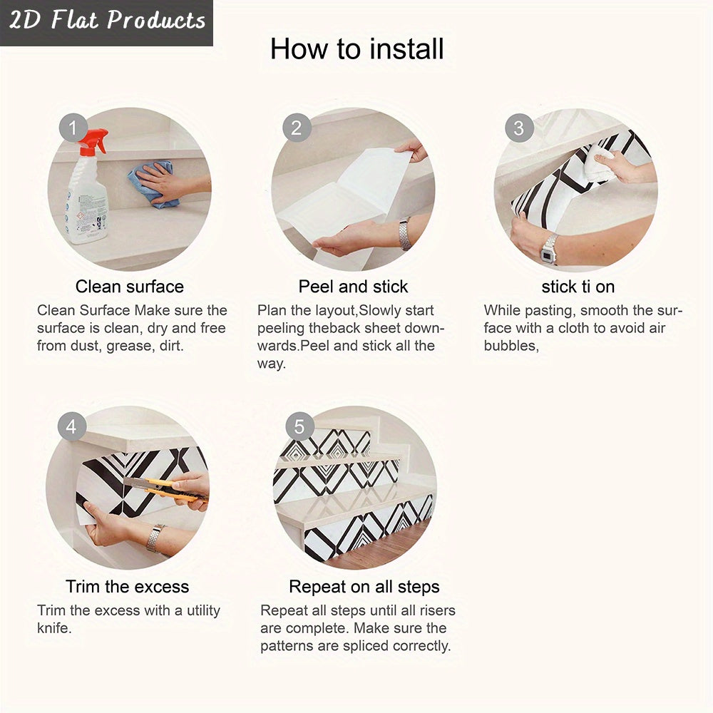 Autocollants pour contremarches d'escalier modernes en PVC 2D, 13 bandes