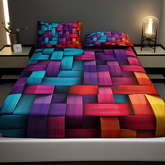 Parure de lit 3 pièces à carreaux géométriques - Topdecheztop.fr