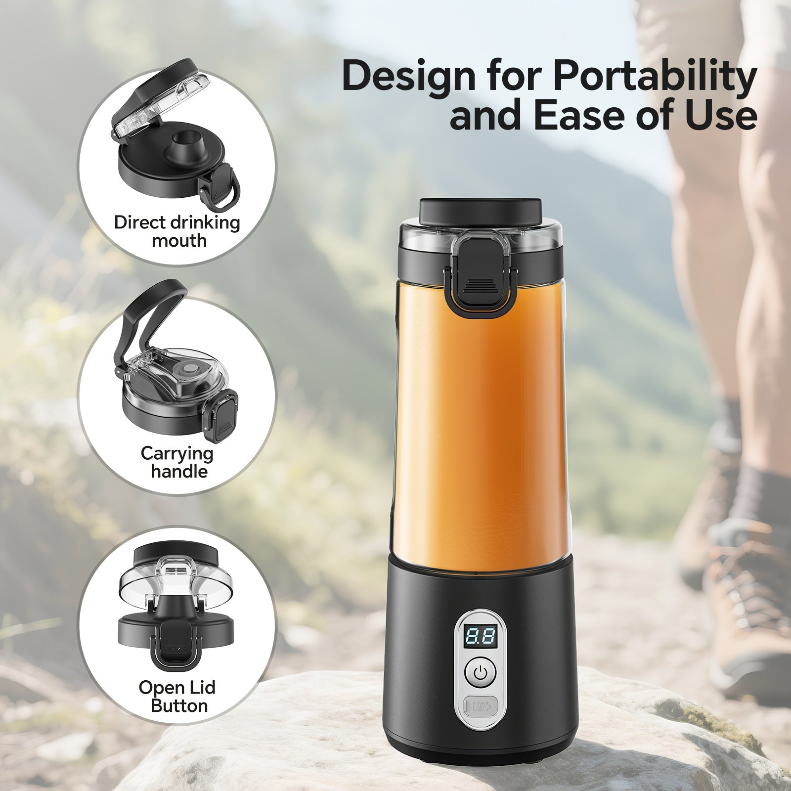 LALAYUAN USB-Powered Portable Blender & Juicer with Digital Timer, High-Speed Ice Crushing, One-Tap Lid, 1300mAh Battery, 6-Blade Stainless Steel, USB-C Charging, Compact Blender for Smoothies, Protein Shakes, Gym, Travel, Of - Topdecheztop.fr