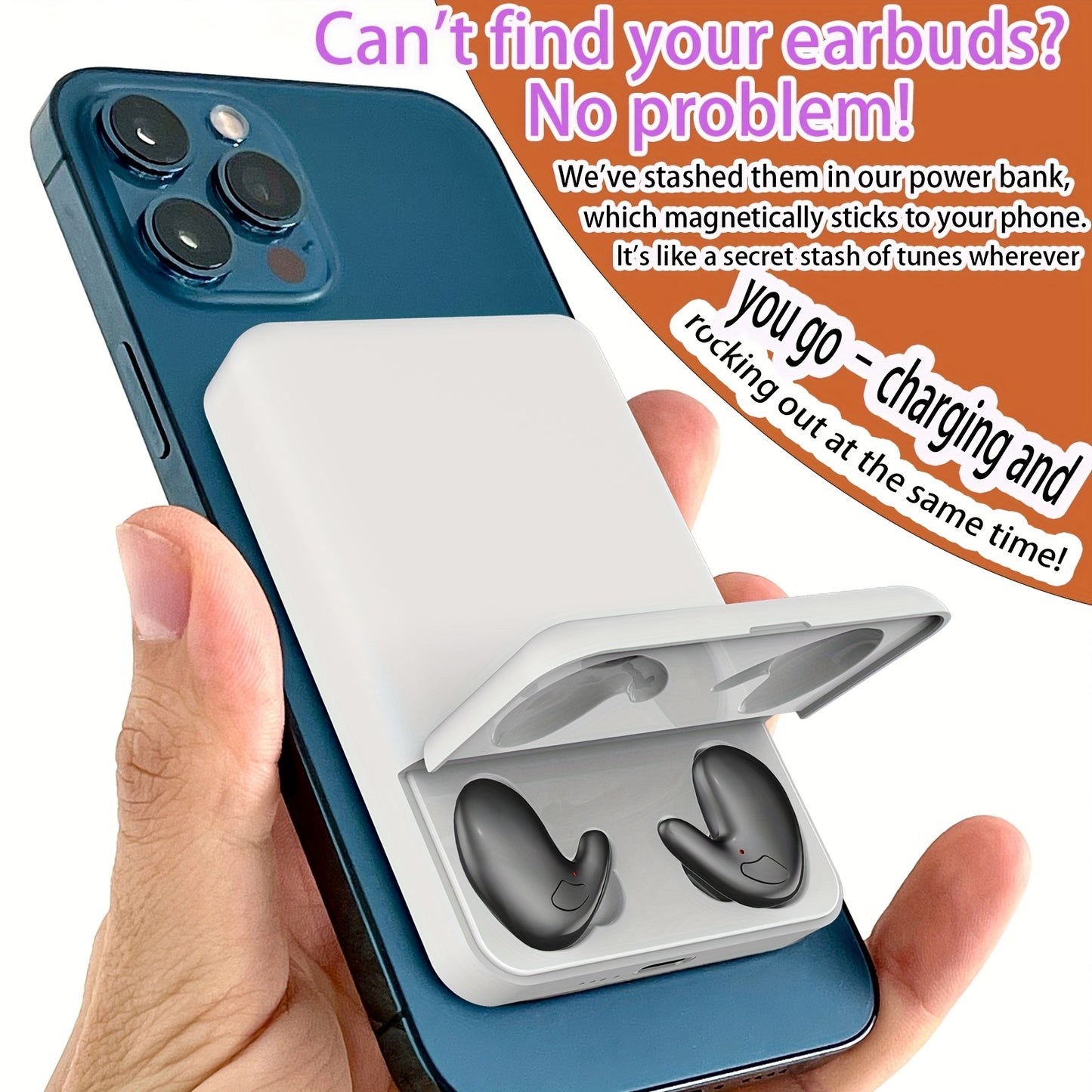 Chargeur magnétique portable et écouteurs 2-en-1&nbsp;: batterie externe sans fil de 5&nbsp;000&nbsp;mAh avec écouteurs stéréo sans fil intégrés