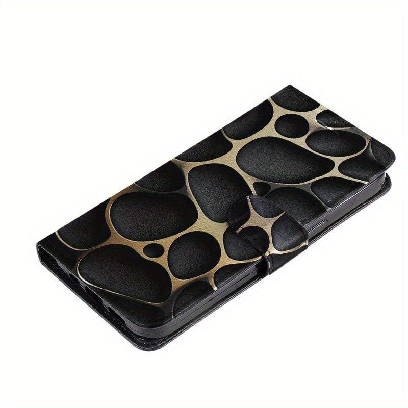 Étui portefeuille magnétique à rabat avec rayures noires et dorées, SAMSUNG