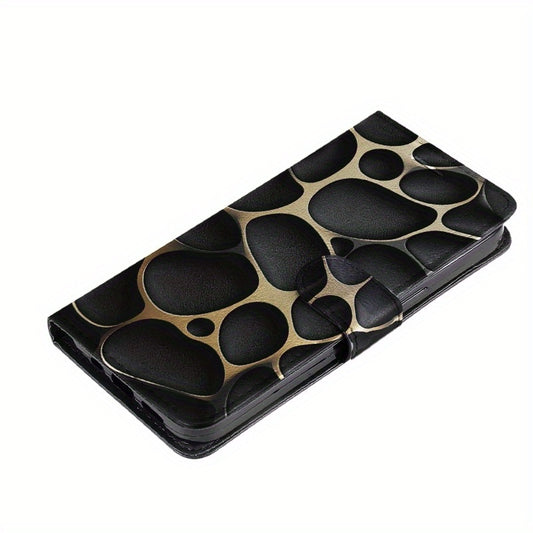 Étui portefeuille magnétique à rabat avec rayures noires et dorées, SAMSUNG