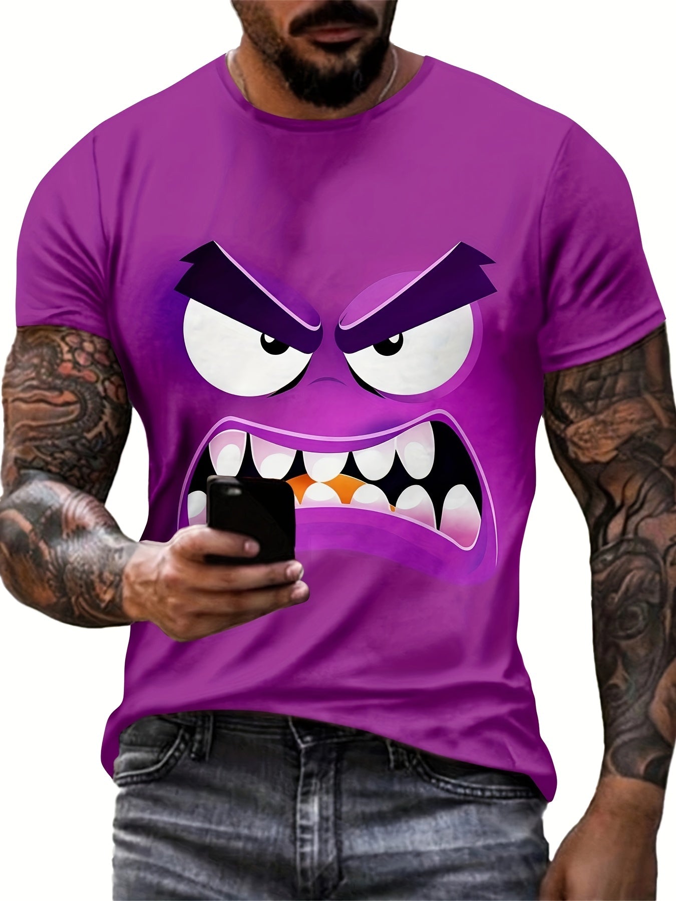 T-shirt graphique pour homme, col rond, tissu polyester respirant