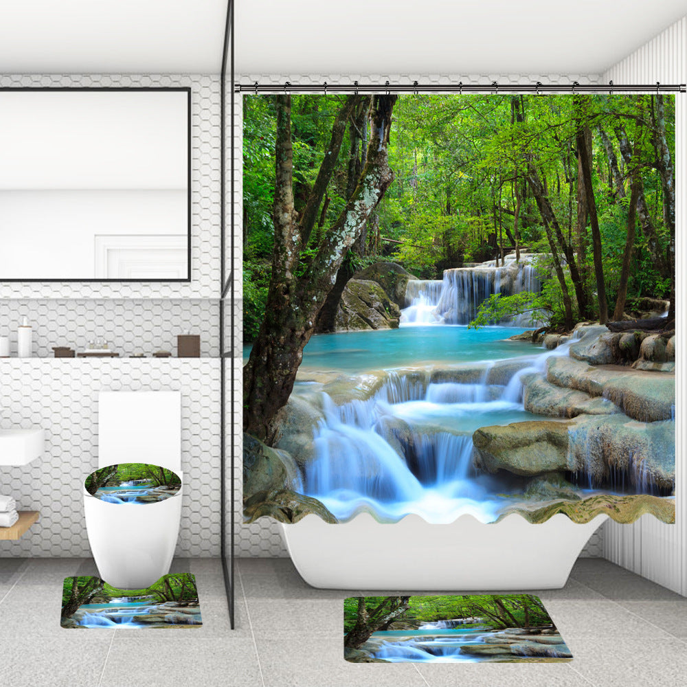 Rideau de douche de salle de bain avec tapis de sol et imprimé