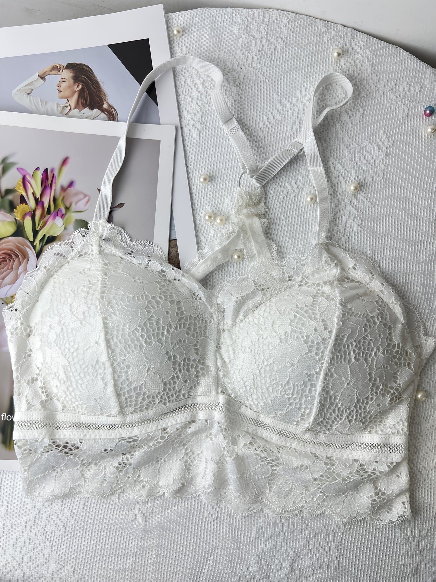 Soutien-gorge en dentelle  pour femme - Sans armatures, confort optimal