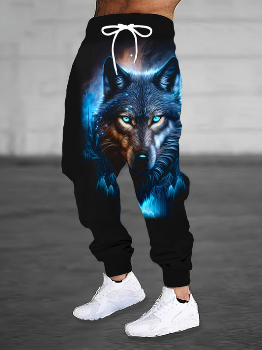 Pantalon de jogging décontracté à imprimé loup pour homme