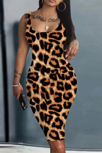 Robe ample à imprimé numérique pour femme, sans manches, col rond, coupe ajustée