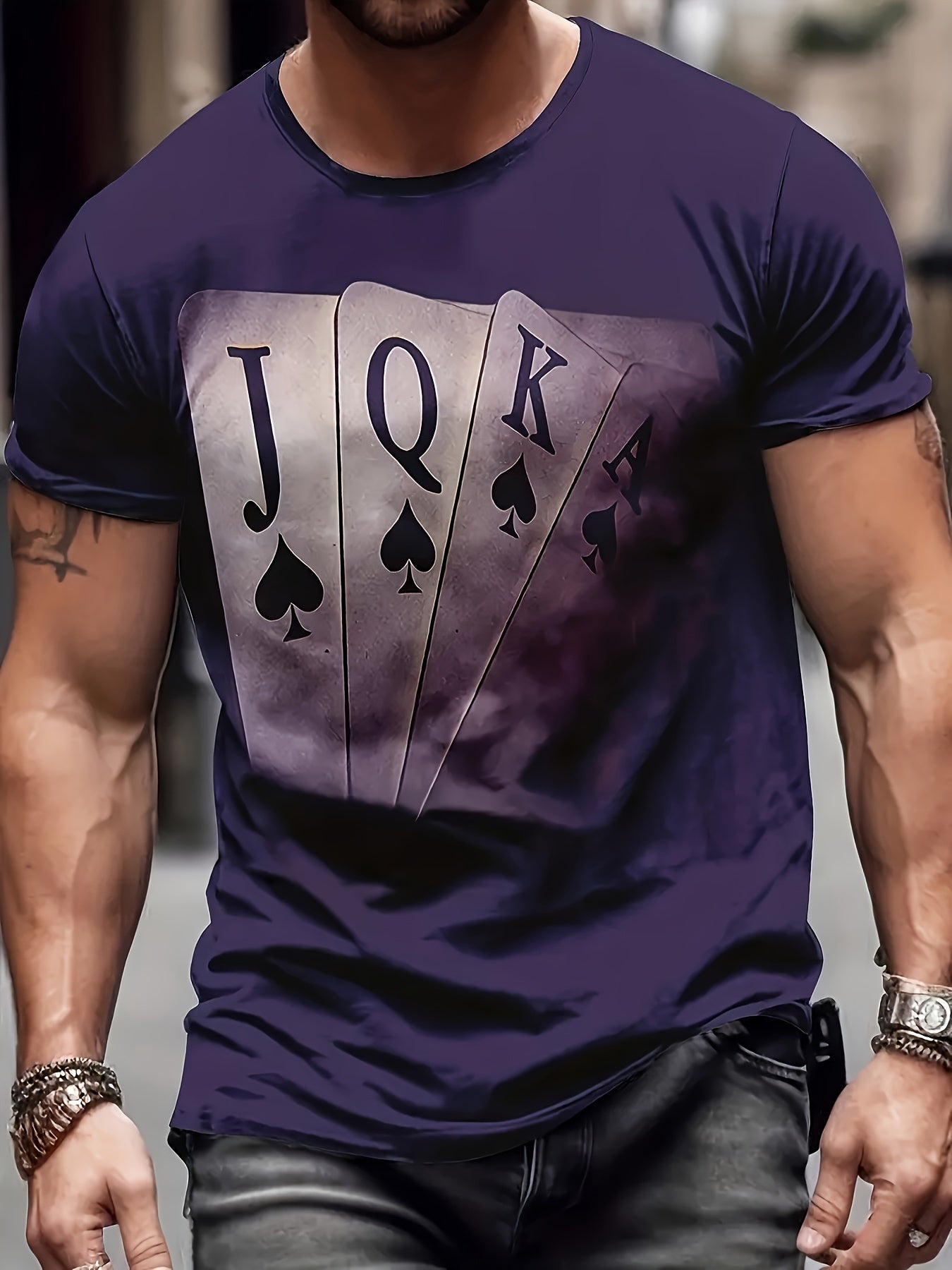 T-shirt élégant à imprimé carte, col rond, décontracté et confortable