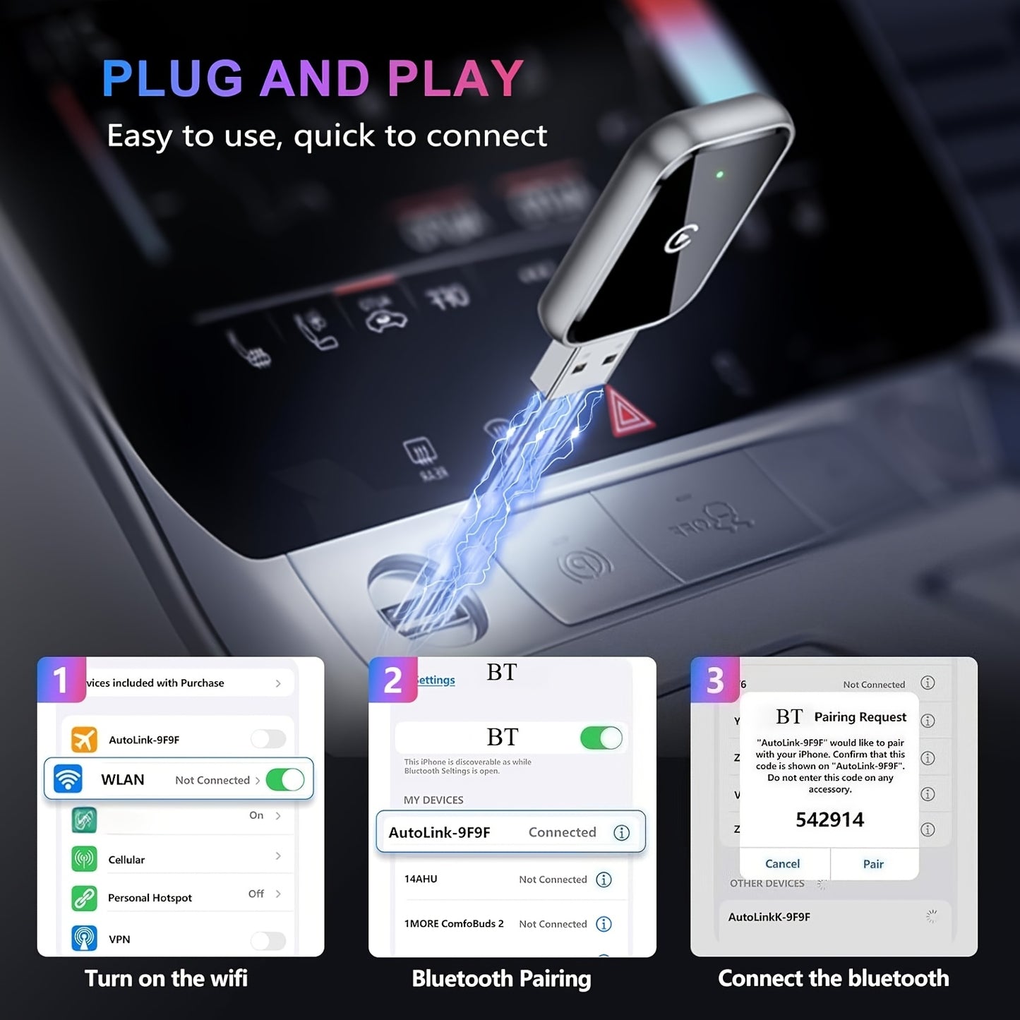 Adaptateur CarPlay sans fil 2 en 1, interface USB - Topdecheztop.fr