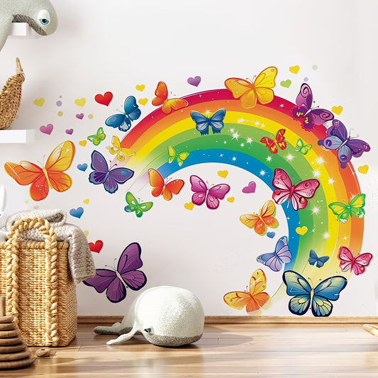 Colorful Rainbow Arch with Butterfly, Heart & Star Patterns Wall Decal - PVC Self-Adhesive Removable Sticker for Living Room, Bedroom, Dining Room, Study, Entryway - 39x49cm, Rainbow Room Decor - Topdecheztop.fr