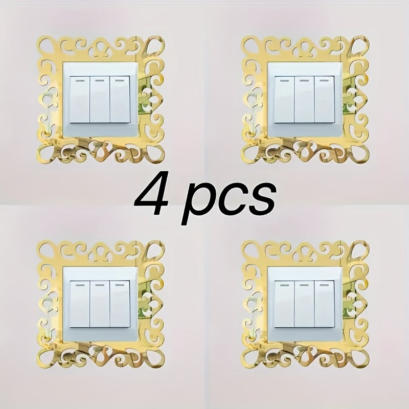 Lot de 4 autocollants décoratifs en acrylique dentelle à goutte d'eau avec cadre floral pour interrupteur, autocollants miroir décoratifs, autocollants dentelle pour interrupteur, autocollants muraux décoratifs miroir pour interrupteur, adaptés pour la décoration d'interrupteurs de salon et de