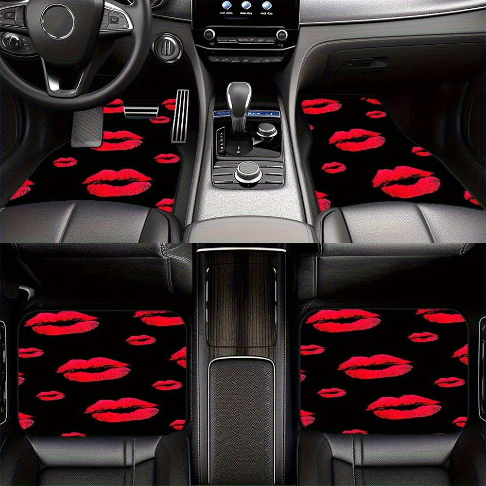 Lot de 4 tapis de sol de voiture à motif lèvres rouges
