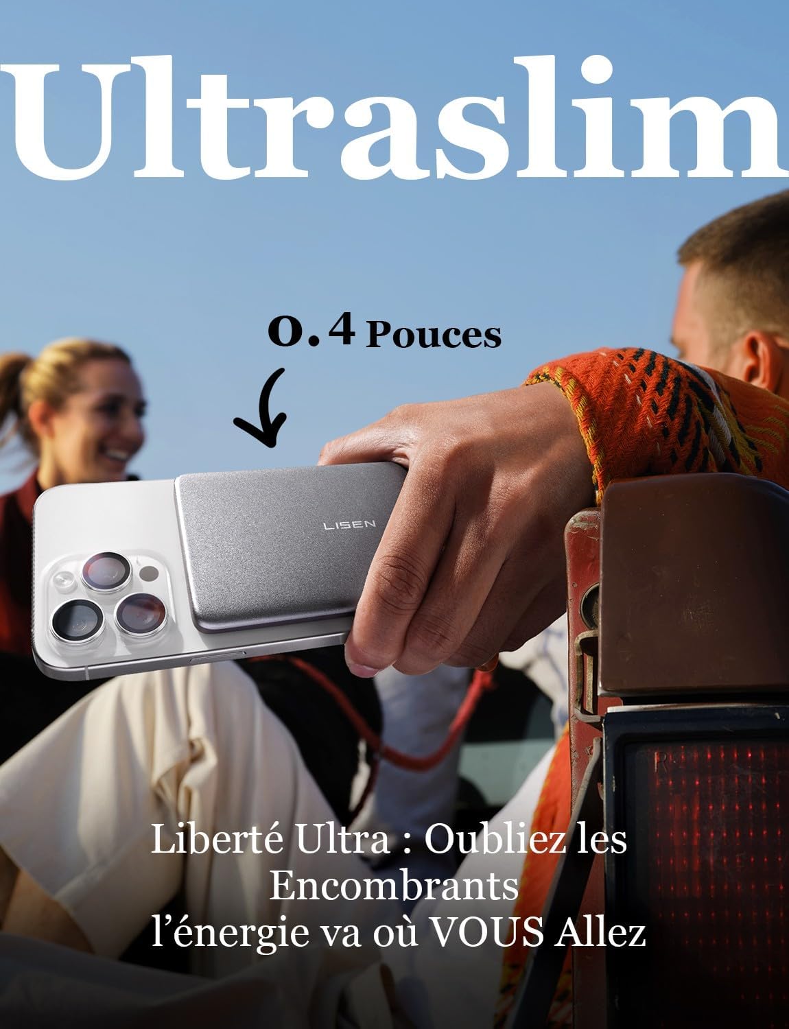 LISEN 15W Batterie Externe Magsafe iPhone,Ultra Slim Batterie Magsafe Magnetique 5,000mAh Mini Power Bank pour iPhone 17 Air/16/15/14/13 Pro Max,Voyage Power Bank sans Fil Cadeau pour Homme Femme