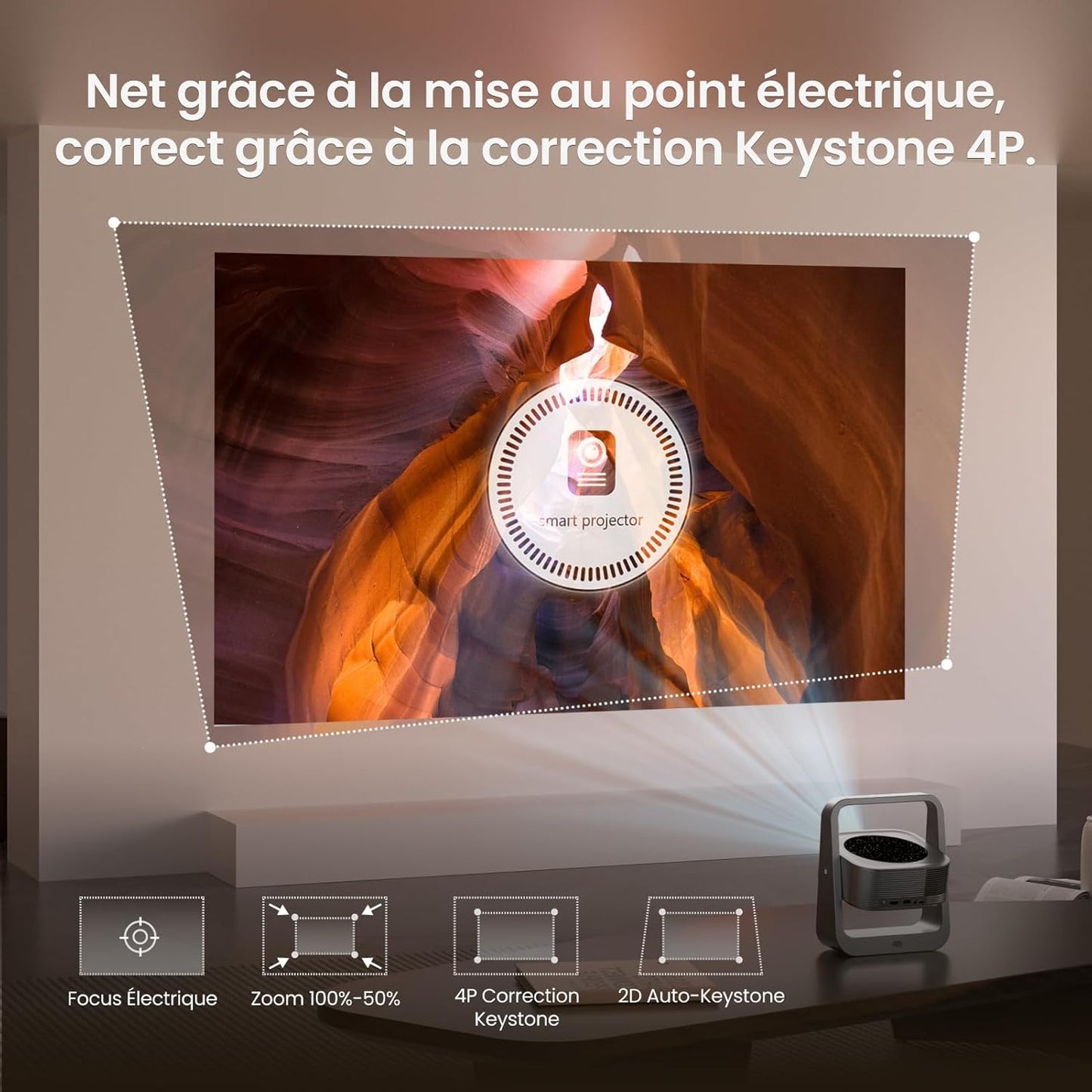 [App Intégrée] Eeenfy Venus V1[2.0] Vidéoprojecteur Portable, Projecteur Android avec 350ANSI, 270° Rotation, E-Focus/Keystone, Rétroprojecteur, Videoprojecteur WiFi Bluetooth pour Home Cinéma, Blanc