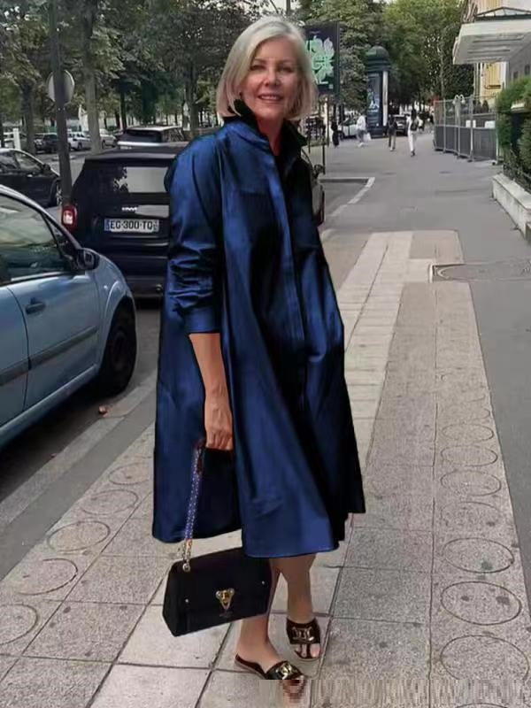 Chemise femme à manches longues, couleur unie, robe mi-longue simple