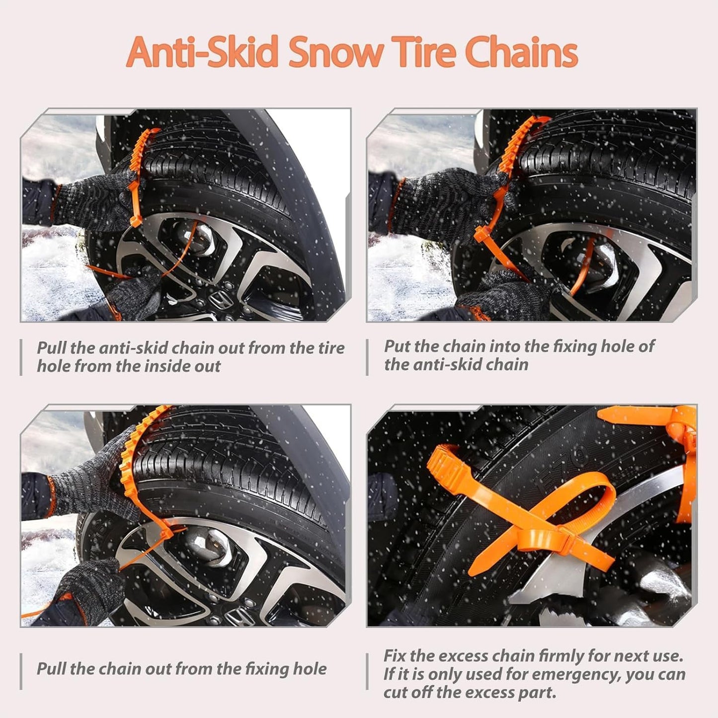 Chaînes à neige, chaînes antidérapantes pour pneus, chaînes pour roues pour la neige, nylon, dents multicouches, chaînes d'hiver pour pneus neige, chaussettes pour pneus neige, 145mm-295mm, lot de 10