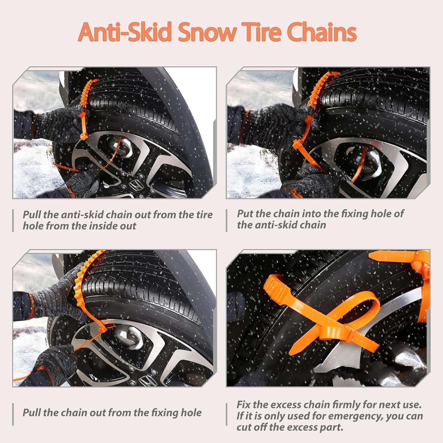 Chaînes à neige, chaînes antidérapantes pour pneus, chaînes pour roues pour la neige, nylon, dents multicouches, chaînes d'hiver pour pneus neige, chaussettes pour pneus neige, 145mm-295mm, lot de 10