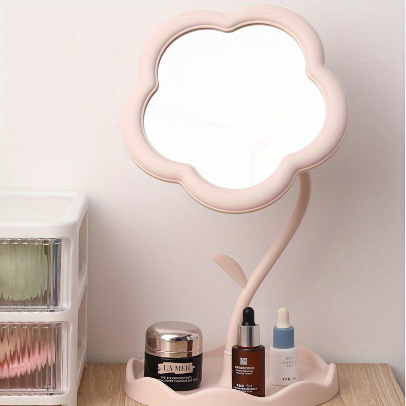 Flower-Shaped Makeup Mirror, Desk Vanity Mirror With Jewelry Storage, High-Definition Cosmetic Mirror, Cute Sunflower Design For  Room Decor - Topdecheztop.fr
