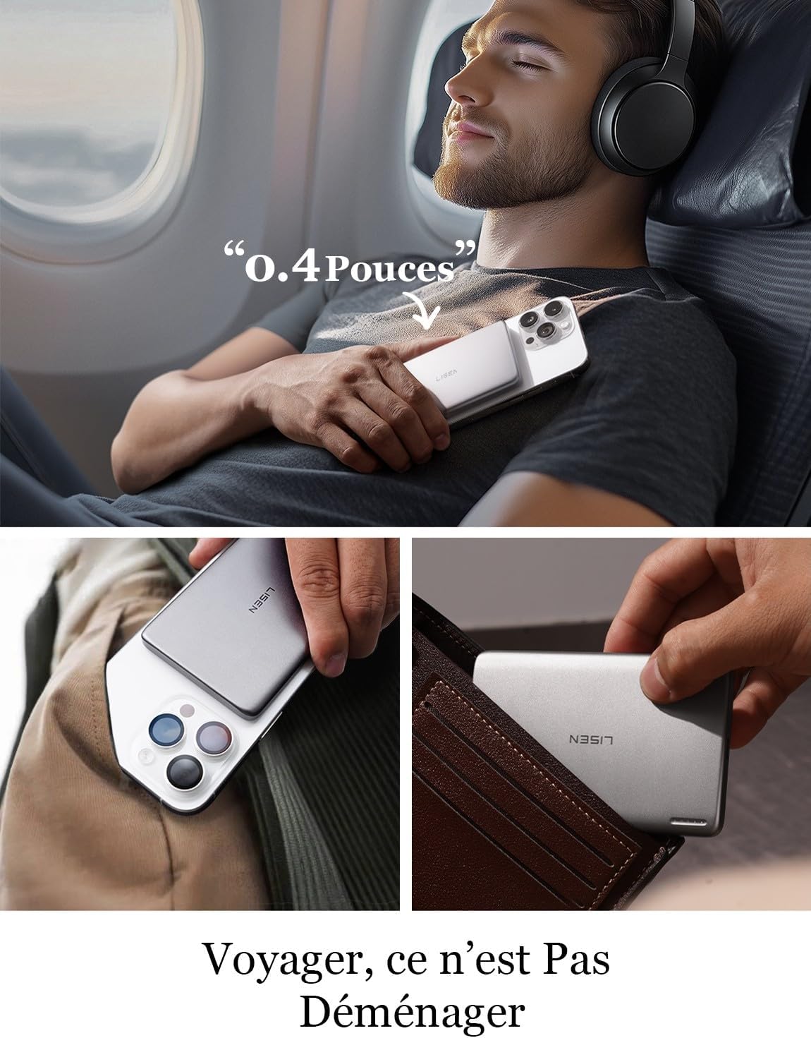 LISEN 15W Batterie Externe Magsafe iPhone,Ultra Slim Batterie Magsafe Magnetique 5,000mAh Mini Power Bank pour iPhone 17 Air/16/15/14/13 Pro Max,Voyage Power Bank sans Fil Cadeau pour Homme Femme