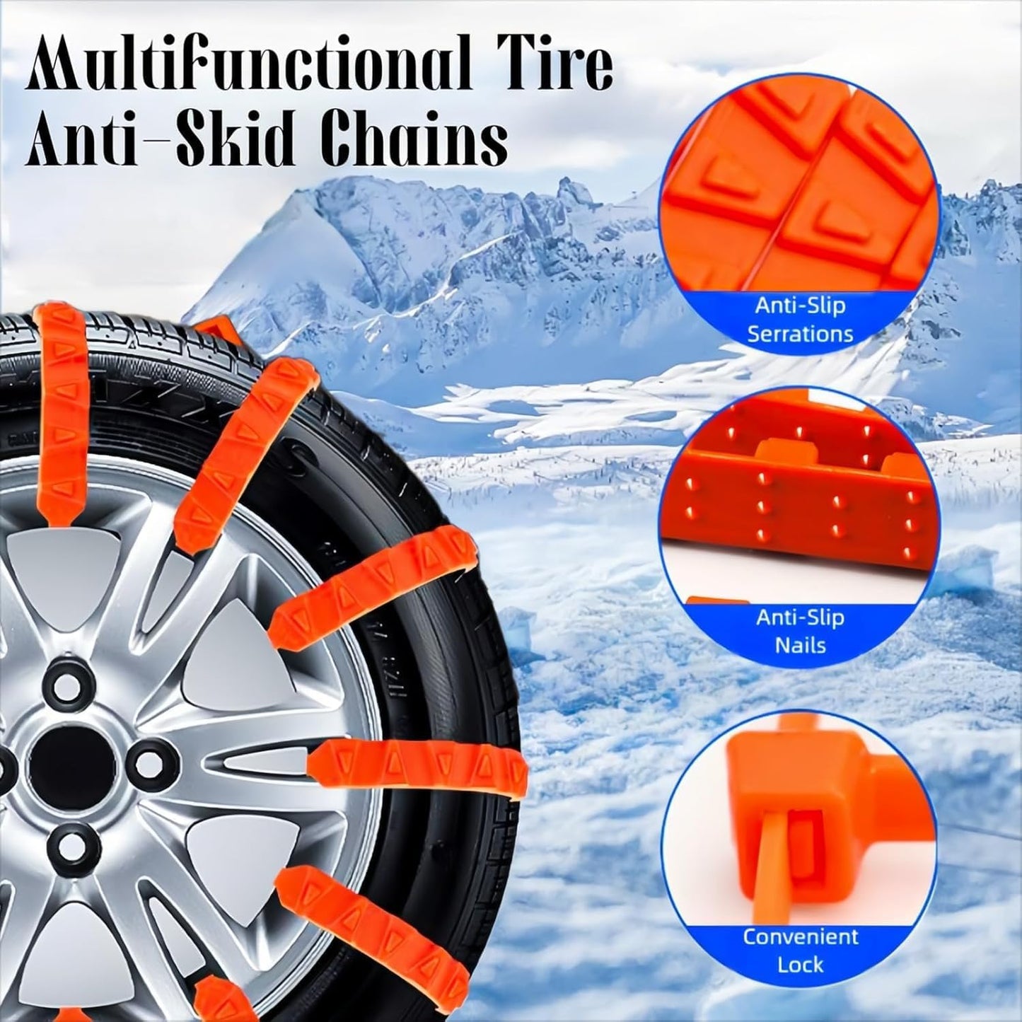 Chaînes à neige, chaînes antidérapantes pour pneus, chaînes pour roues pour la neige, nylon, dents multicouches, chaînes d'hiver pour pneus neige, chaussettes pour pneus neige, 145mm-295mm, lot de 10