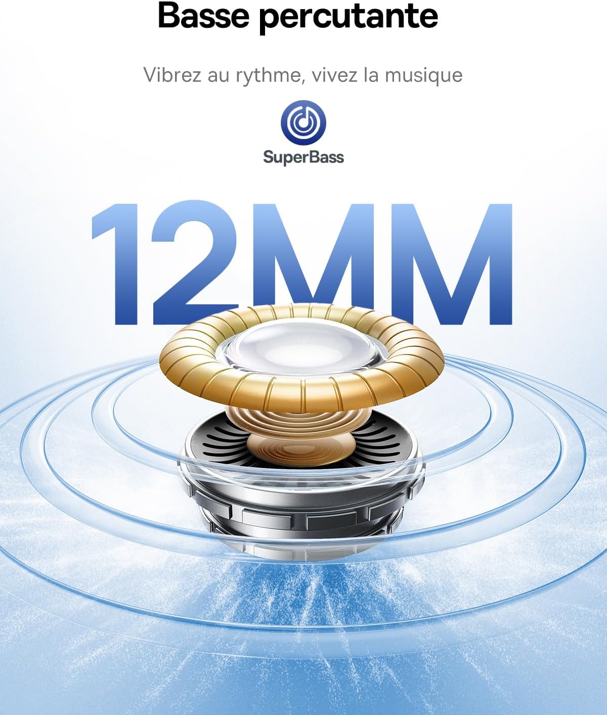 Baseus EP10 NC Écouteurs Bluetooth sans Fil, Ecouteurs sans Fil avec Réduction de Bruit Actif à -43dB, 24 Modes EQ, Conducteurs 12mm, SuperBass, 4-Mic AI pour Appels Clairs, IP55, 41H, Bluetooth 6.0