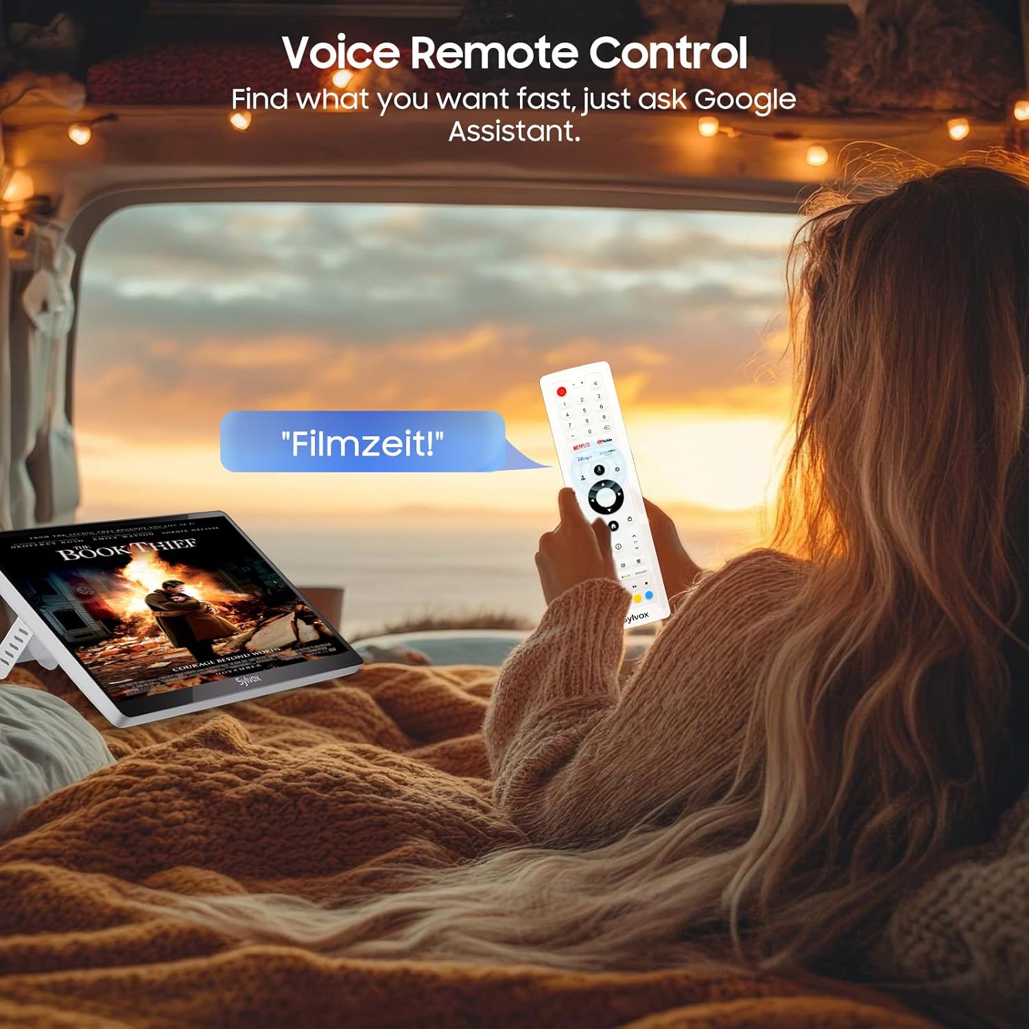 SYLVOX TV Pliable 15,6" (40 cm) - Smart Google TV Full HD 1080P, Écran Pivotant +/-45°, Pliage 90°, WiFi/Bluetooth, DVB-T2/C/S2, DC12V - pour Cuisine, Chambre, Camping-Car (Garantie 2 Ans)