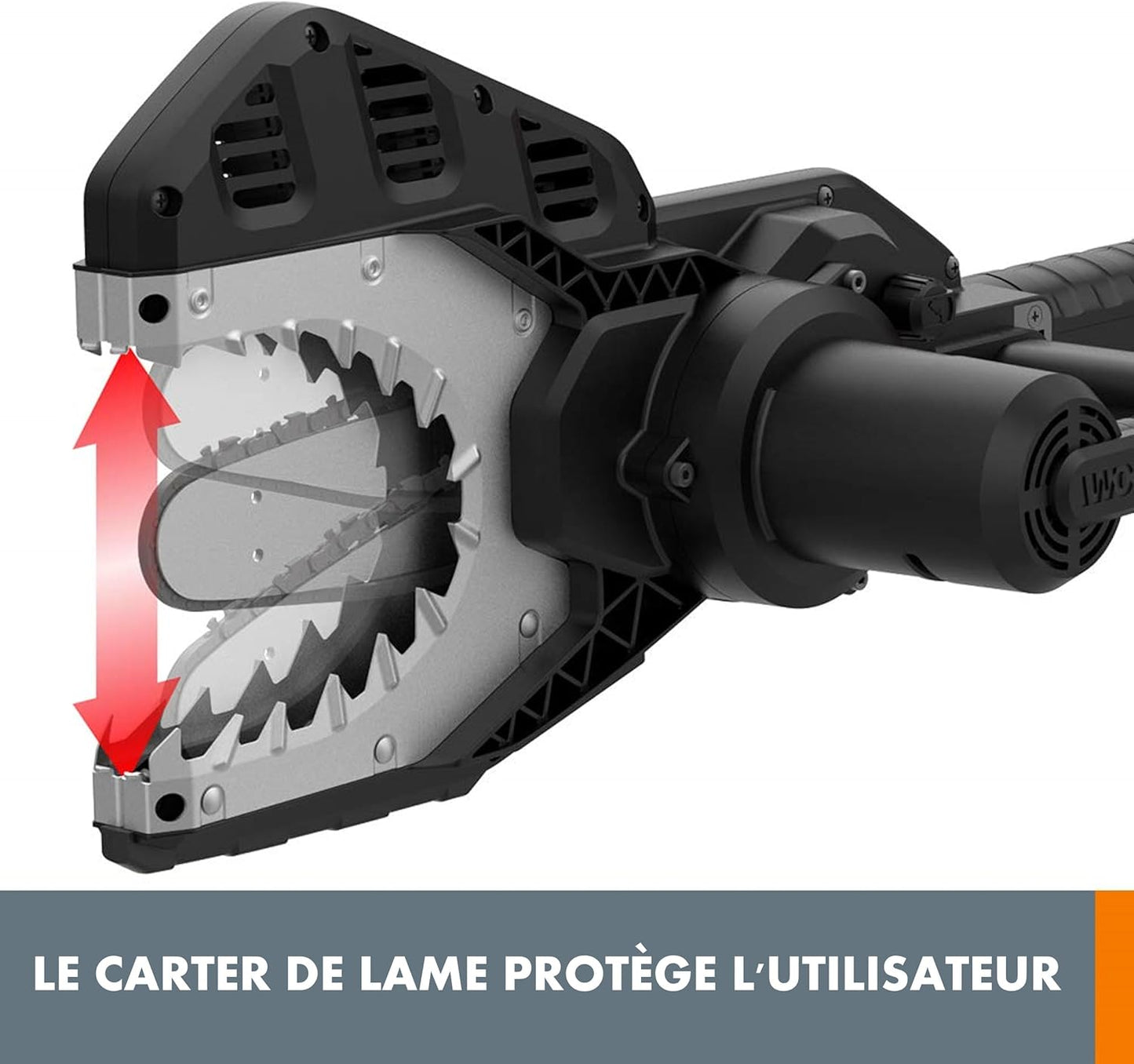 WORX Élagueuse, Tronçonneuse à Chaîne sans Fil 20V WG329E.9, Guide de 15 cm, Tension et Lubrification Automatiques, Assure des Coupes en toute Sécurité au Sol, Livrée sans batterie ni chargeur