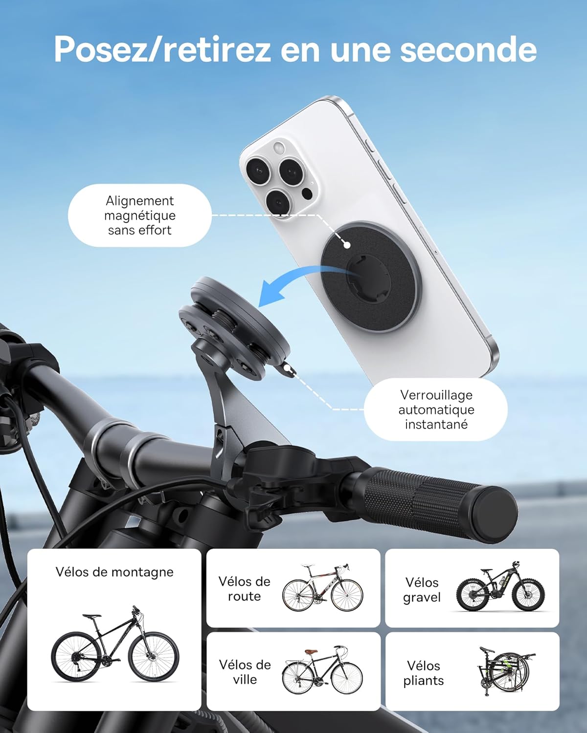 Baseus PrimeTrip VB1 Support Téléphone Vélo, Support Universel Smartphone Vélo, Support Anti-Vibration pour iPhone 16 15 14 13 Pro Max Plus, Samsung S23