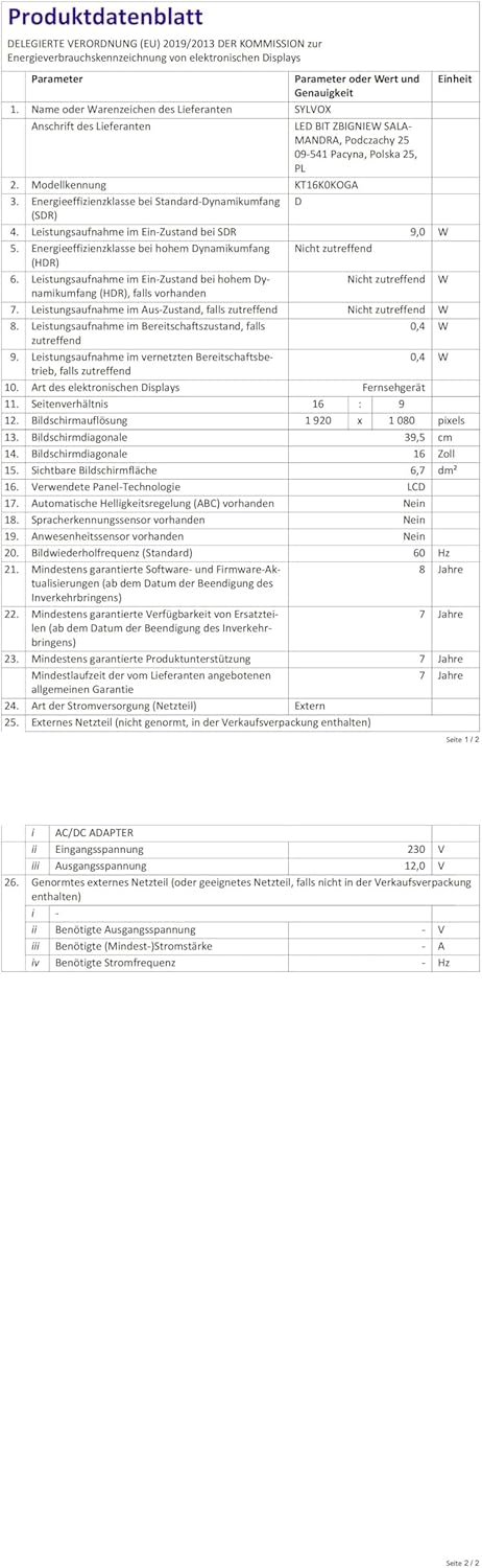 SYLVOX TV Pliable 15,6" (40 cm) - Smart Google TV Full HD 1080P, Écran Pivotant +/-45°, Pliage 90°, WiFi/Bluetooth, DVB-T2/C/S2, DC12V - pour Cuisine, Chambre, Camping-Car (Garantie 2 Ans)