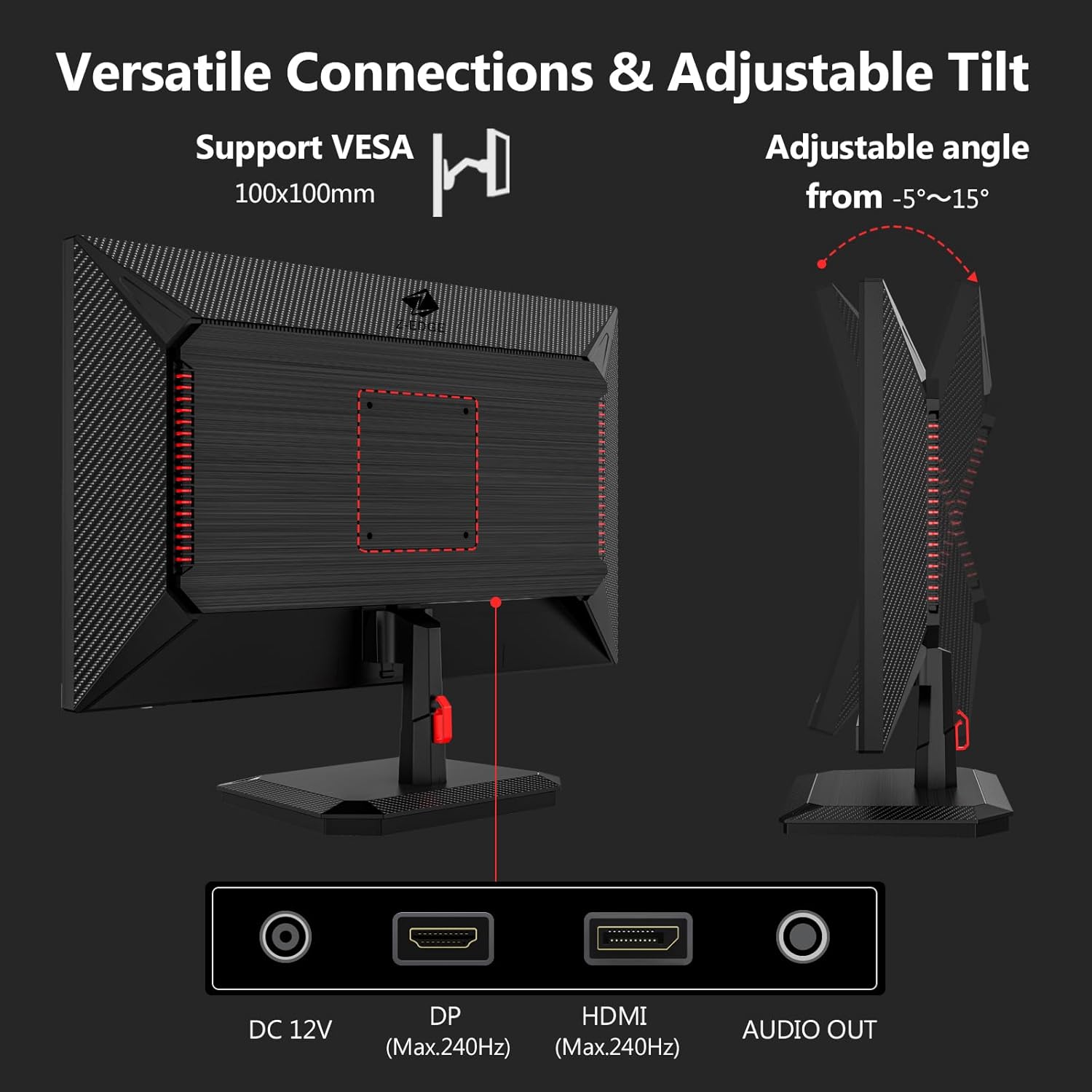 Z-Edge Ecran Gaming 25'' 240 Hz, IPS Panel, FHD 1080P, 1ms MPRT, FreeSync, Moniteur PC Gamer LED 16:9, Inclinaison Réglable, 350cd/m², HDMI2.0 & DP1.4, VESA 100 * 100mm (HDMI Câble Inclus)
